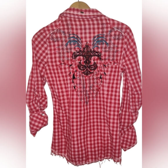 Roar Women's Western Rodeo Red Punchy Plaid Long Sleeved Top Size Medium - Picture 2 of 6